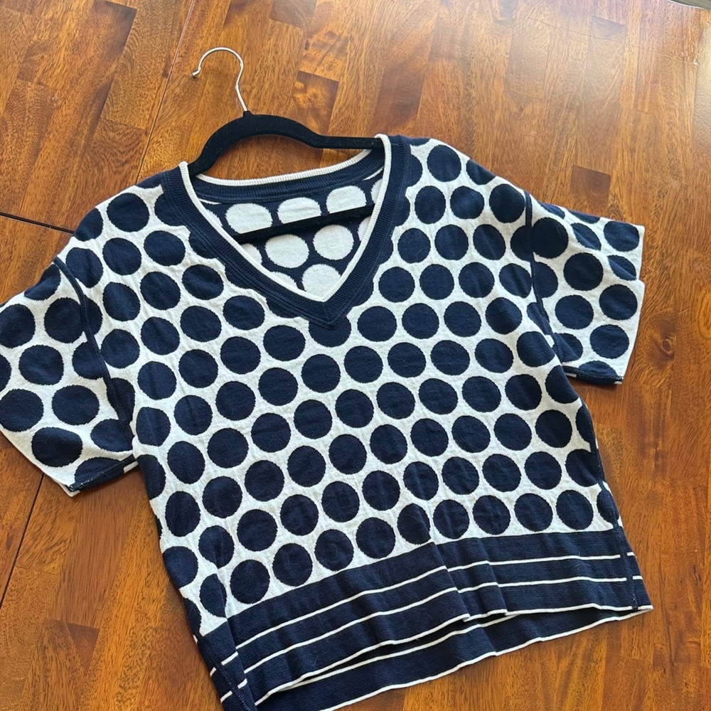 CAbi Volley Pullover REVERSIBLE Navy & white Polka Dots
